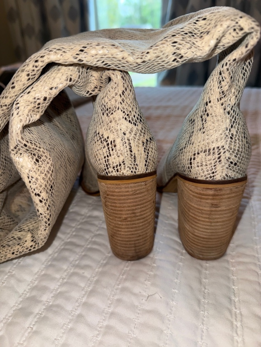 Mi.iM Beige Snake-Print Over-the-Knee Block Heel Boots - Picture 3 of 4